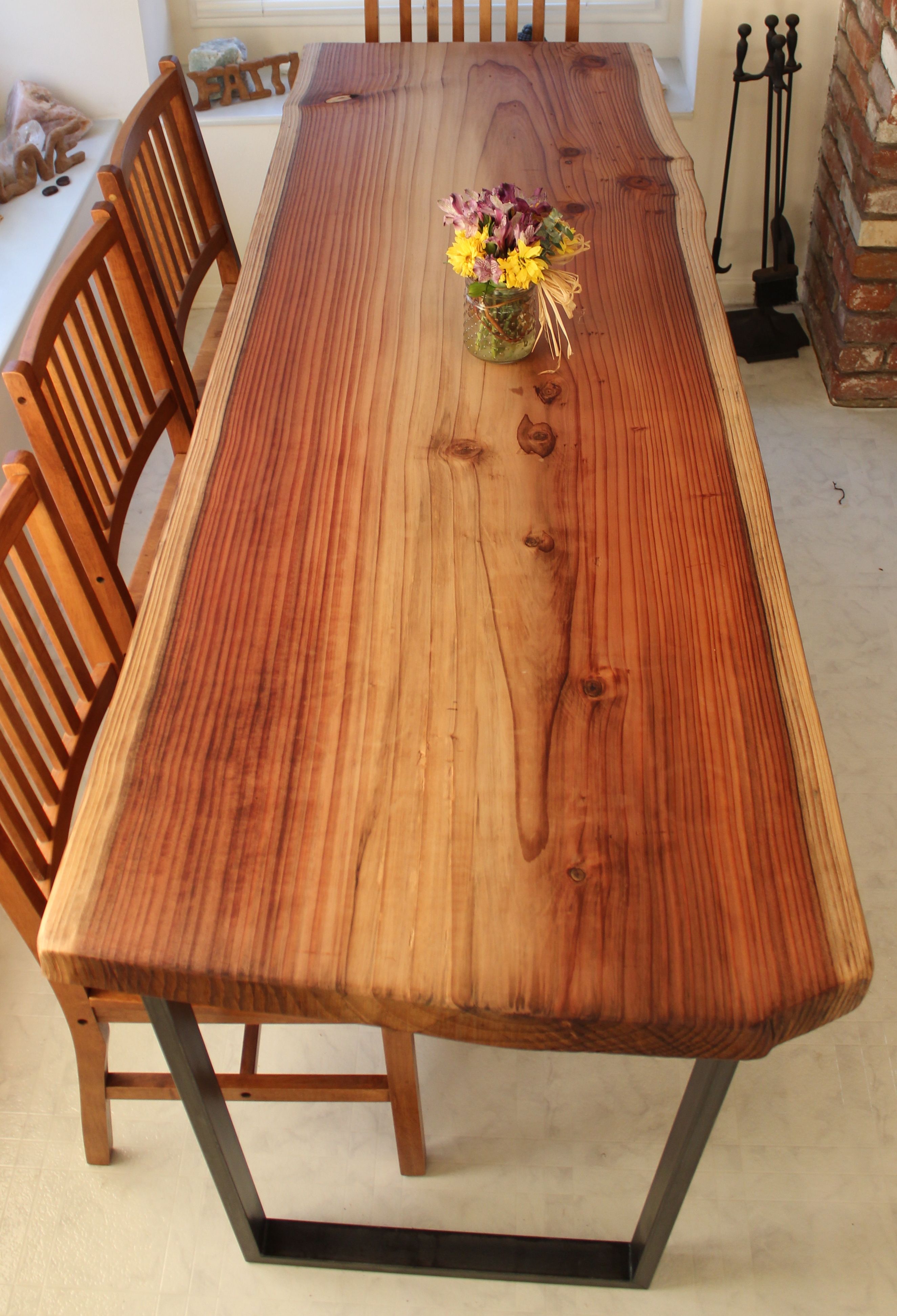 Hand Crafted Live Edge Dining Tables Redwood Featured With Steel Custom Made Live Edge Dining Tables Redwood Featured With Steel Legs