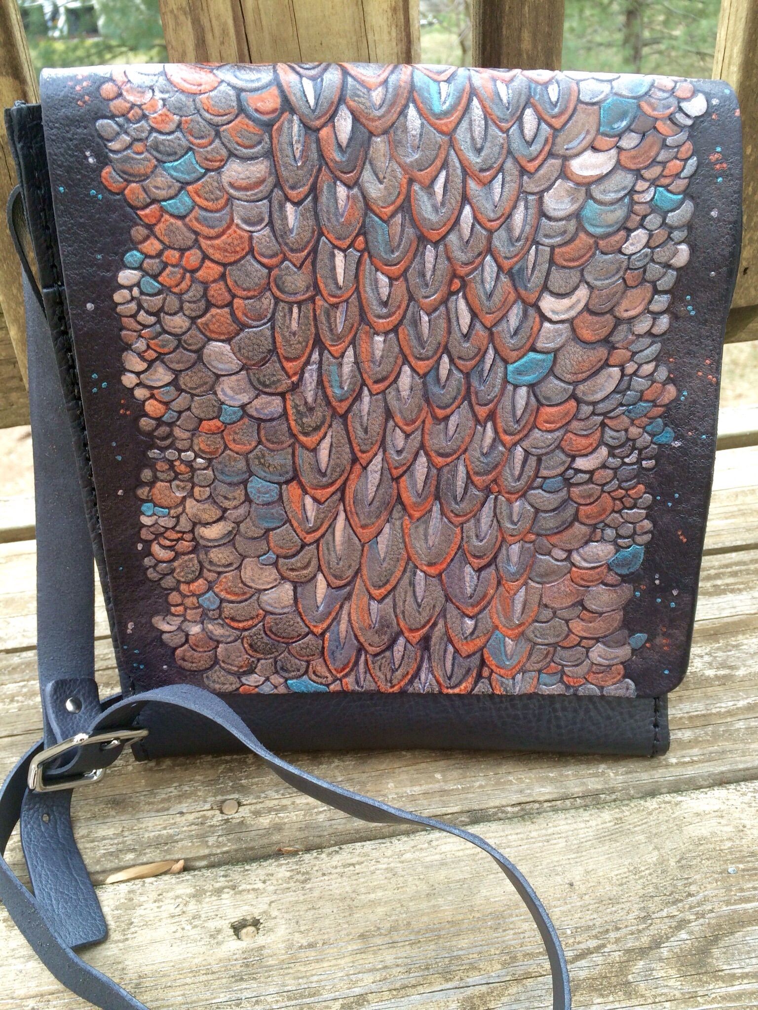 Buy a Custom Made The Dragon Scale Messenger Bag, made to order from Saxon Leather art ...
