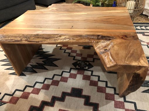 Custom Made Spalted Live Edge Waterfall Edge Pecan Coffee Table With Cherry Laminated Strips