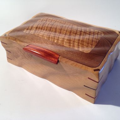 Custom Made Sculpted Oak & Walnut Keepsake, Jewelry, Watch, Or Wedding Box