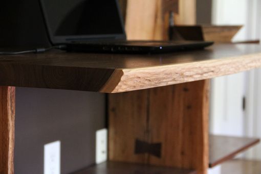 Custom Made Rustic Live Edge Oak Slab Bookcase / Built In Desk