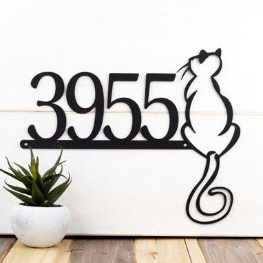 Custom Made Cat House Number Metal Sign, Address Sign, Custom Sign, House Numbers, Address Plaque, Cat Sign