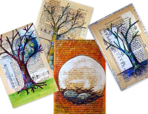 Custom Made Winter Trees And Nest Prints- 4 Trees Set Of Prints 5x7 Nest, Tree, Spring, Moon And Stars