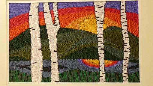 Custom Made Ooak Quilled Landscape: Birches At Sunset
