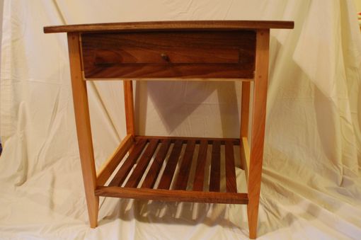 Custom Made Hickory And Walnut Nightstand With Shelf And Drawer
