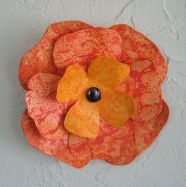 Custom Made Metal Flower Art Wall Hanging Recycled Metal Orange