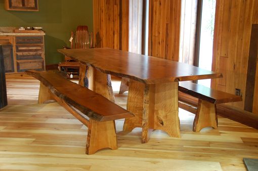 Custom Made Cherry Dining Table And Benches With Live Edge