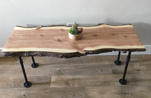 Custom Made Live Edge Coffee Table With Pipe Legs