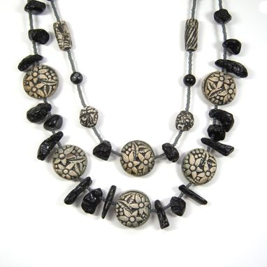 Custom Made Handmade One Of A Kind Double Strand Necklace Of Bett O'S Reversible Ceramic Clay Garden Beads