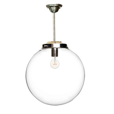 Custom Made 16" Clear Blown Glass Globe Downrod Pendant Light- Nickel