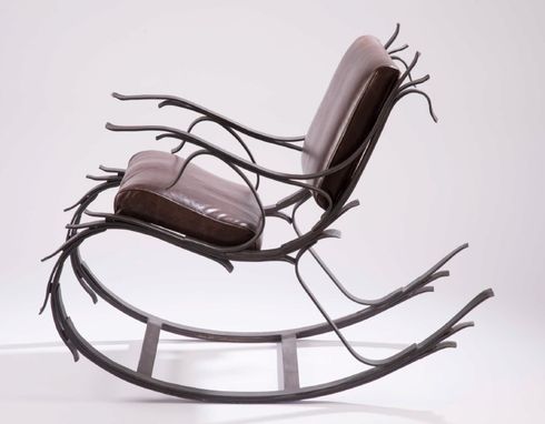 Custom Made Steel And Leather Leaf Spring Rocking Chair
