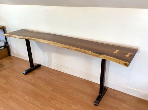 Custom Made Live Edge Walnut Console Table With Pedestal Base