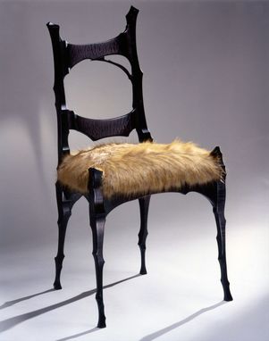 Buy Hand Crafted Black Chair With Faux Fox Fur, made to order from