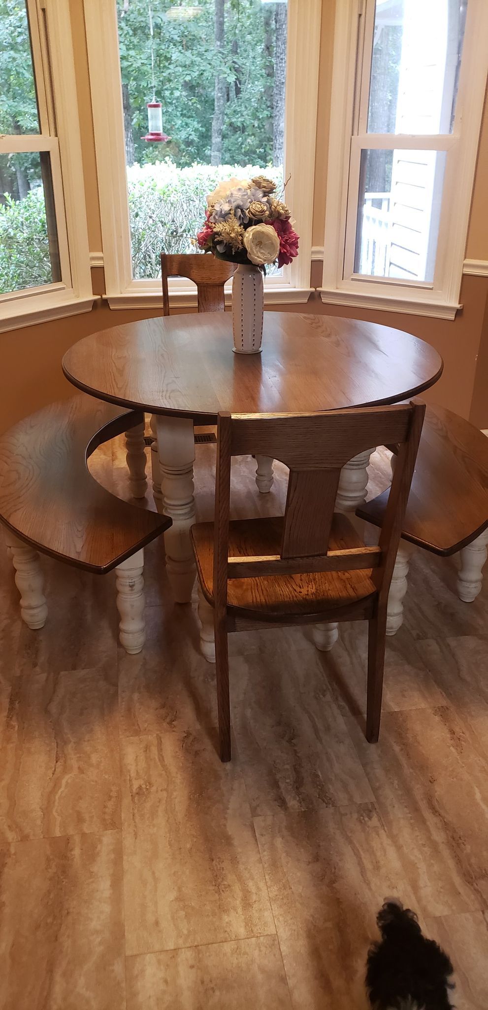 Custom Round Dining Table With Benches by SouthernMidMod