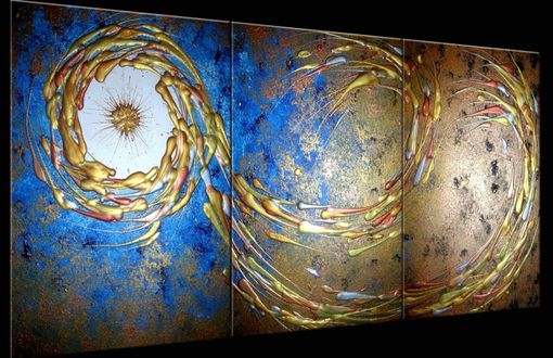 Custom Made Original Large Abstract Art, Gold Metallic Textured, Blue Night Star Painting By Lafferty - 24x54