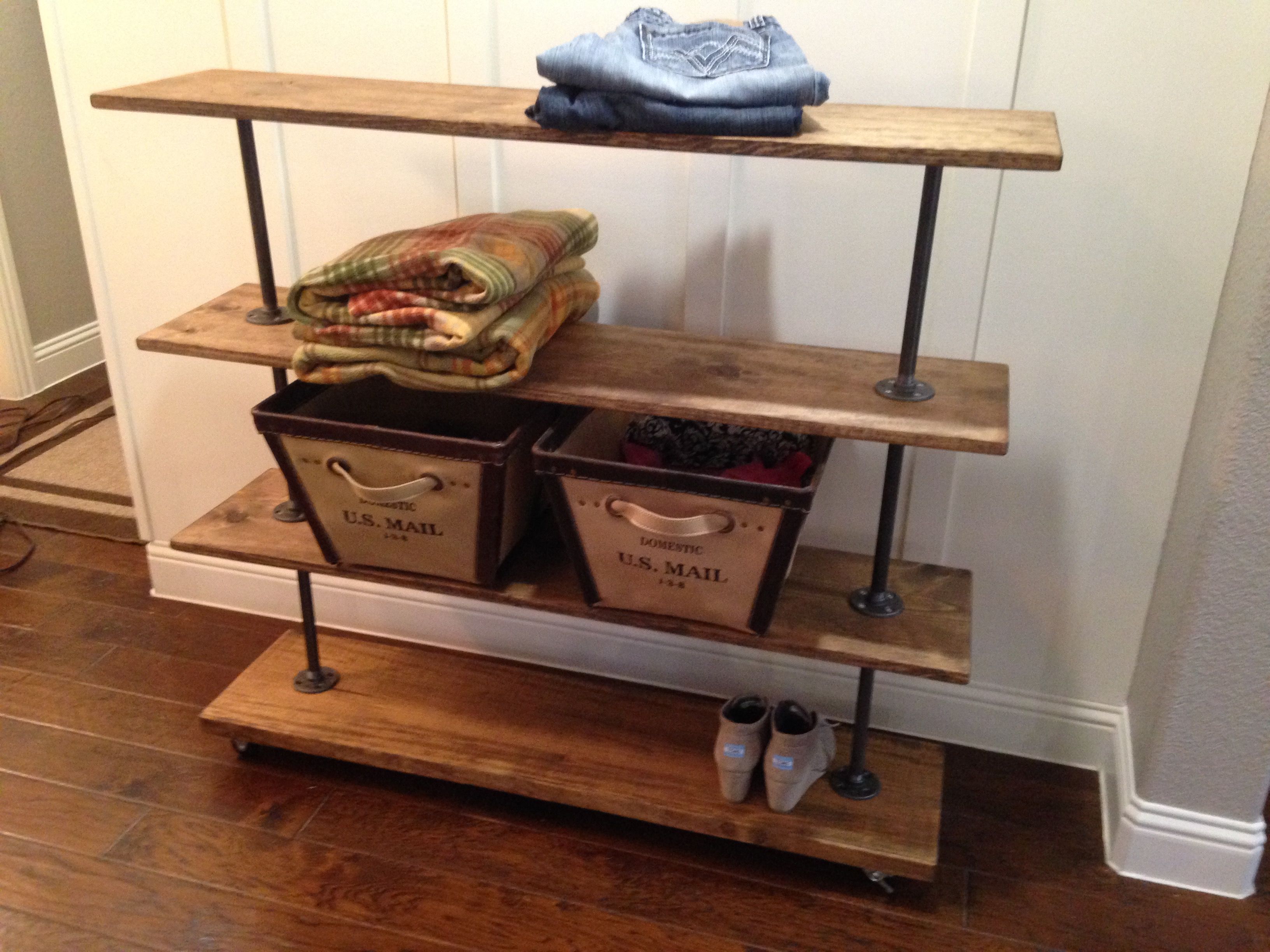 Rolling Storage Cart With Four Shelves, Rolling Wooden Shelves