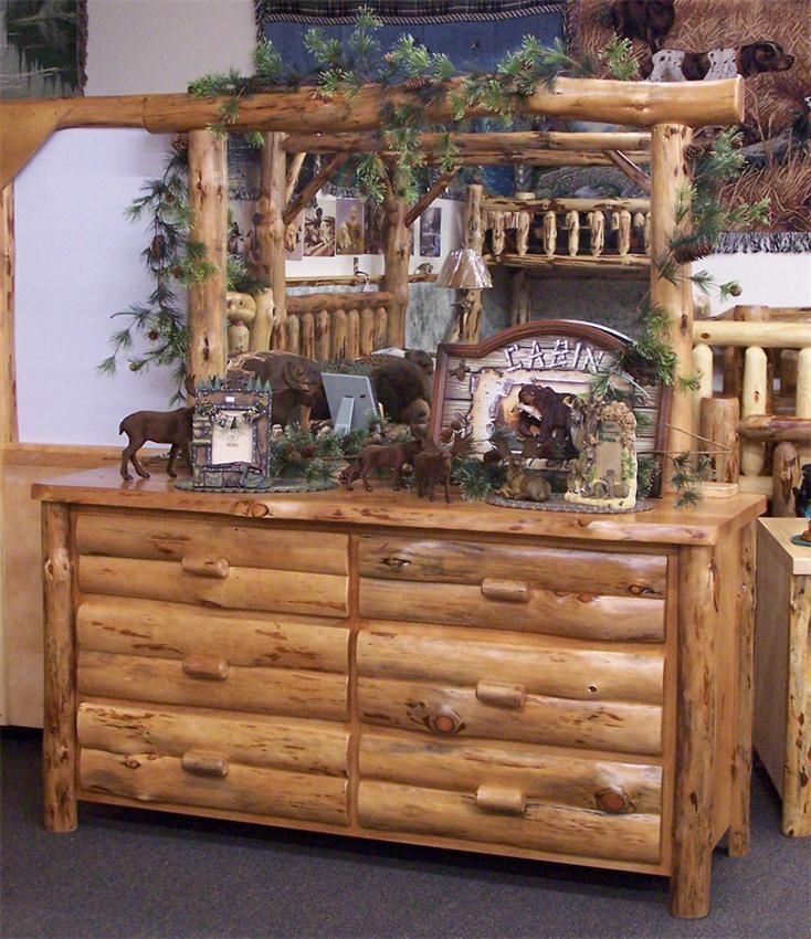 Buy Hand Crafted American Made Rustic Pine Log Six Drawer Dresser, made