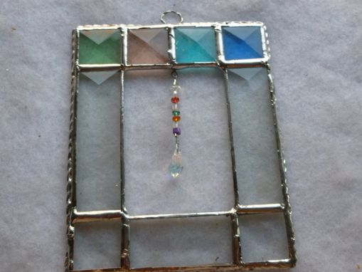 Custom Made Stained Glass Art With Multicolored Bevels And Suspended Crystals