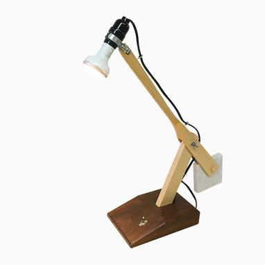 Custom Made Handmade Wood Desk Lamp With Stone Counterweight