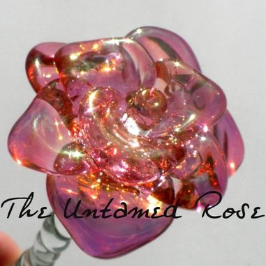 Custom Made Glass Rose Long Stemmed Flower Forever Untamed Rose Hand Blown Gold Pink