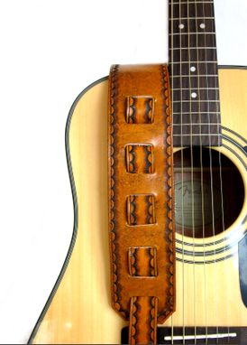 Custom Made Hand Tooled Lion Adjustable Leather Guitar Strap