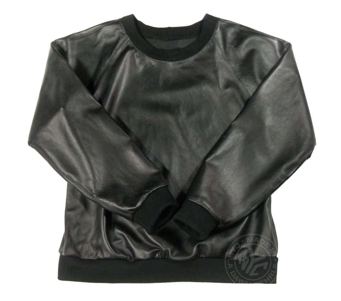 高評価の贈り物 SYNTHETIC LEATHER APPLIQUE CREWNECK SWEA