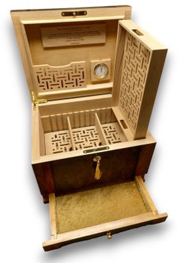 Custom Made 75 Count Humidor With Beveled Top, Two Tone Finish With Drawer.  Free Engraving And Shipping