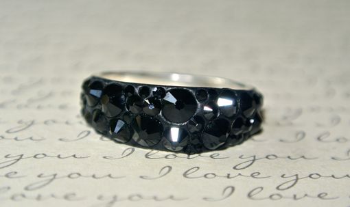 Custom Made Jet Black Crystal Ring In Sterling Silver | Made With Swarovski® Elements