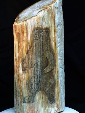 Custom Made Petrified Wood Carving: The Cave Bear