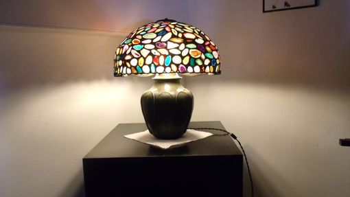 Custom Made Cast Bronze Table Lamp With Geode Slice Shade