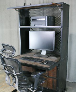 Custom Made Vintage Industrial Desk/Workstation, Rustic, Reclaimed Wood Computer Desk, Office Desk With Hutch,