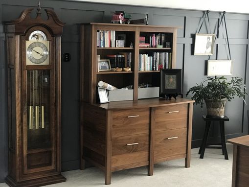Custom Made Custom Walnut Home Office Desk And Credenza With Bookcase.