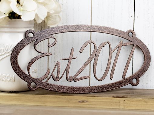 Custom Made Established Year Oval Metal Sign - Copper Vein Shown