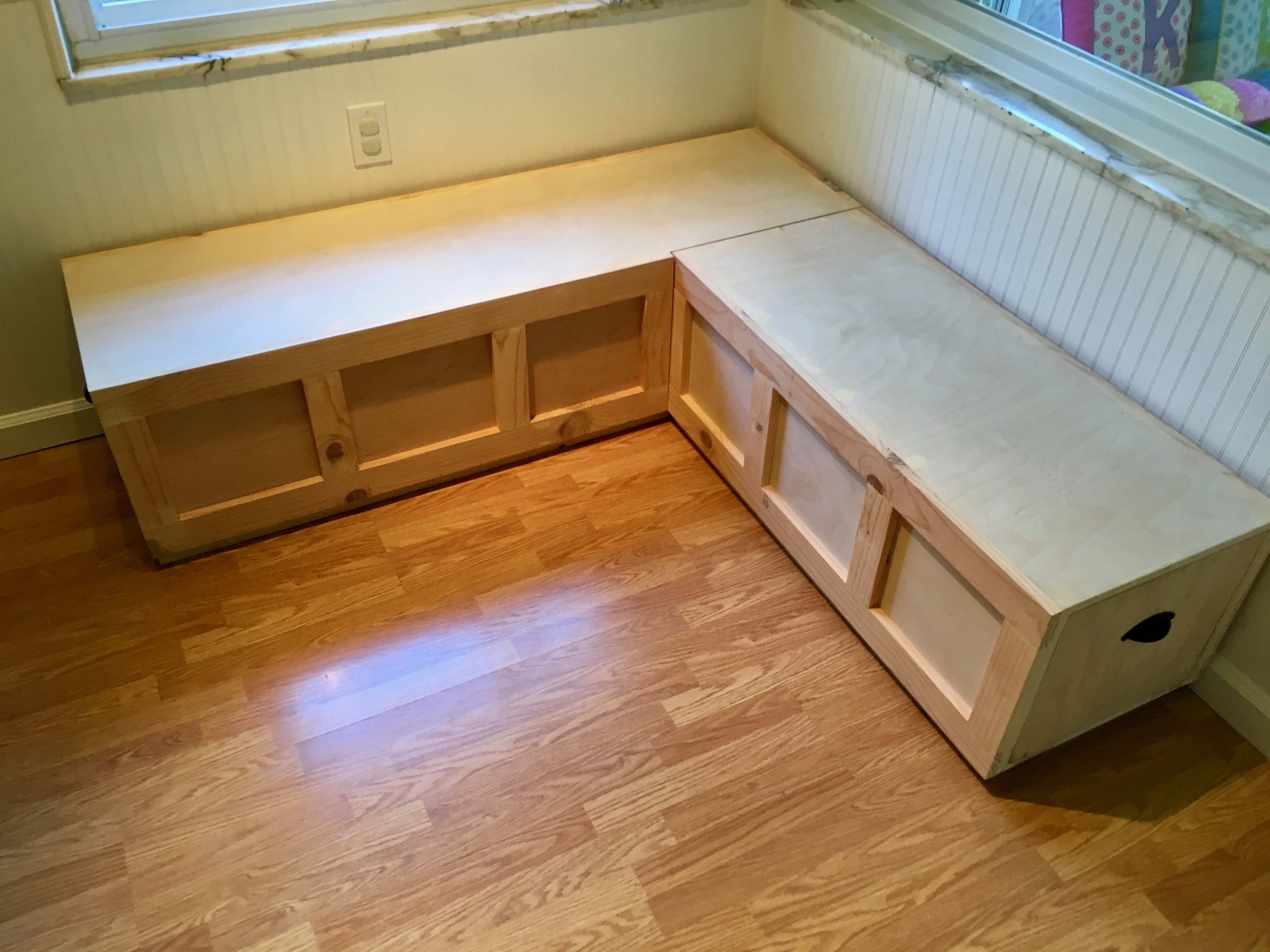 Hand Made Custom Corner Window Bench With Drawer Storage Bare Wood Custom Made Corner Window Bench With Drawer Storage Bare Wood Unfinished
