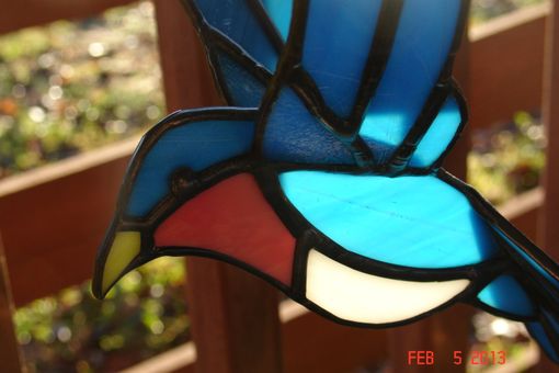 Custom Made 3d Flying Stained Glass Bird In Blue, Orange And White 7 X 6.5 Sz