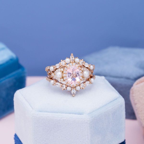 A pale, bubblegum pink morganite engagement ring.