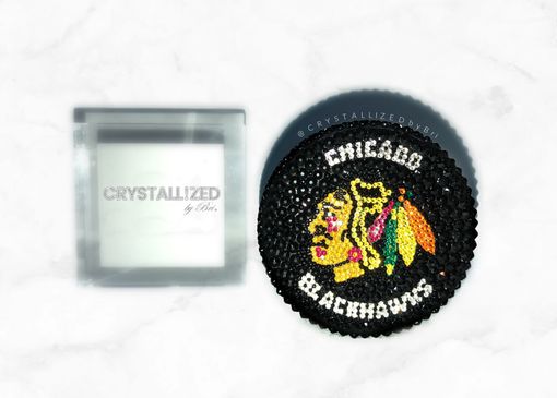 Custom Made Any Team Crystallized Hockey Puck Nhl Sports Game Size Bling European Crystals Bedazzled Blackhawks