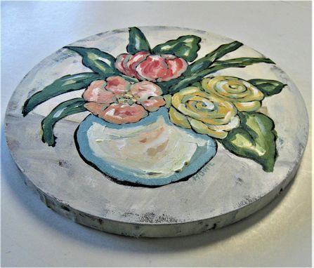 Custom Made Original Round Acrylic Still Life Painting, Floral Wall Art, 12" Diameter