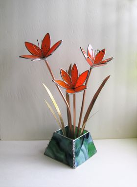 Custom Made Day Lilies In Stained Glass- Centerpiece/ Sculpture