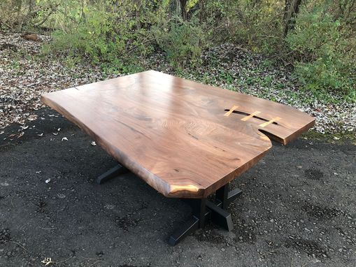 Custom Made George Nakashima Style Dining Table With Welded Steel Trestle Base