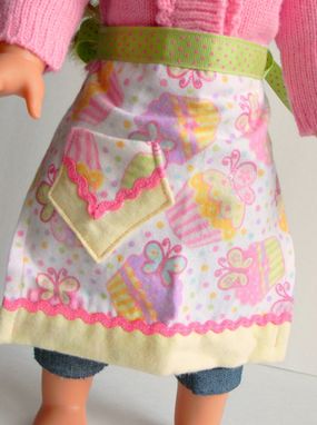 Custom Made Pink, Green, And White Doll Apron With Cupcakes "Lemon Meringue''