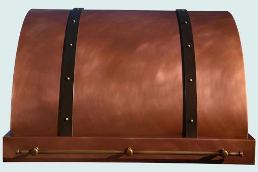 Custom Made Copper Range Hood With Brass Pot Rail & Straps