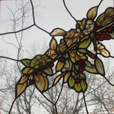 Custom Made Branch With Berries Stained Glass