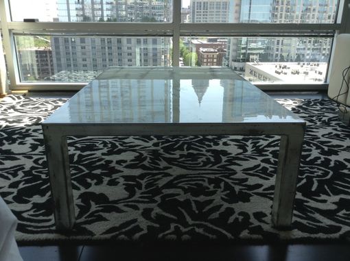 Custom Made Sexy Steel Low Coffee Table In Titanium White, Cream, And Almond
