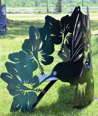 Custom Made Hummingbird Hibiscus Steel Metal Garden Bench