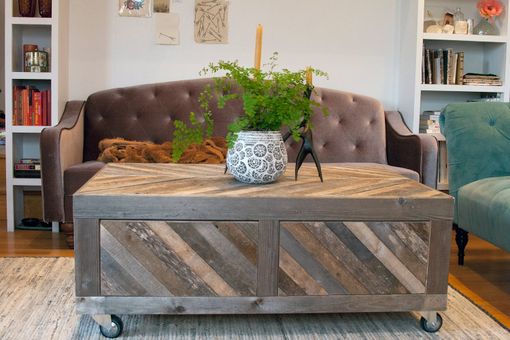 Custom Made Rustic Reclaimed & Sustainably Harvested Wood Coffee Table With Chevron Pattern