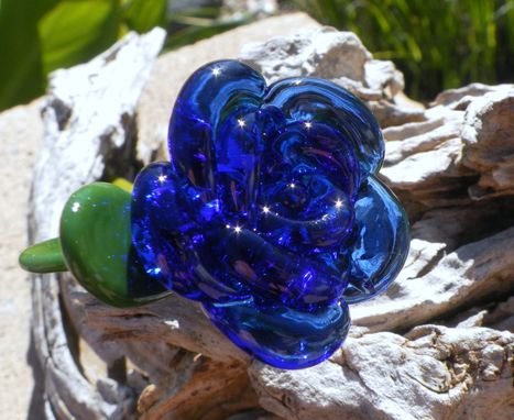 Custom Made Cobalt Blue Glass Rose Ornament "Blue Forever''
