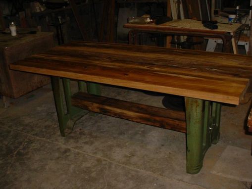 Custom Made Sinker Cypress Tables With Industrial Style Pedestal Metal Legs, Live Or Natural Edges
