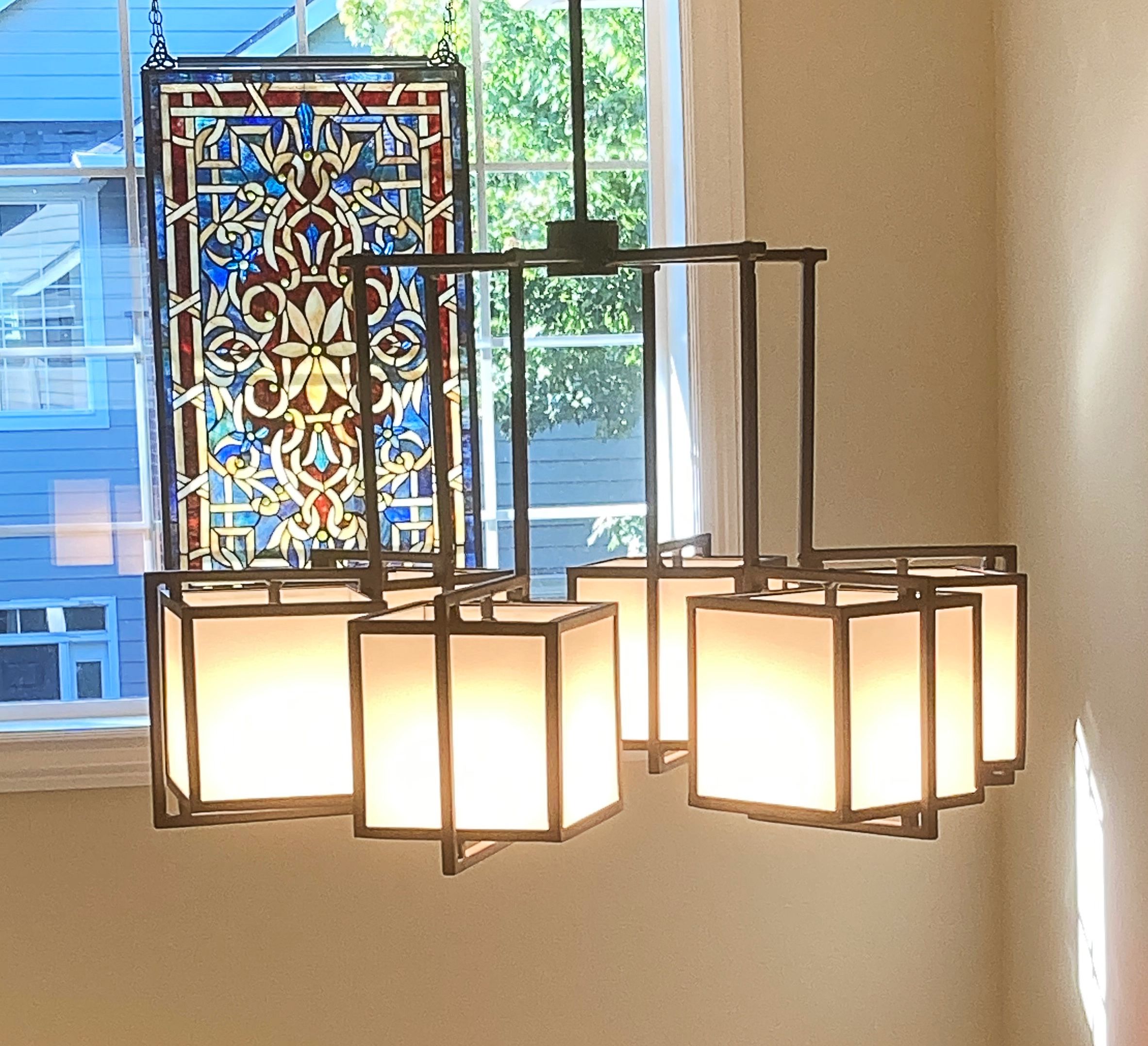 Custom Made Dramatic Frank Lloyd Wright Style Black Chandelier by Cold