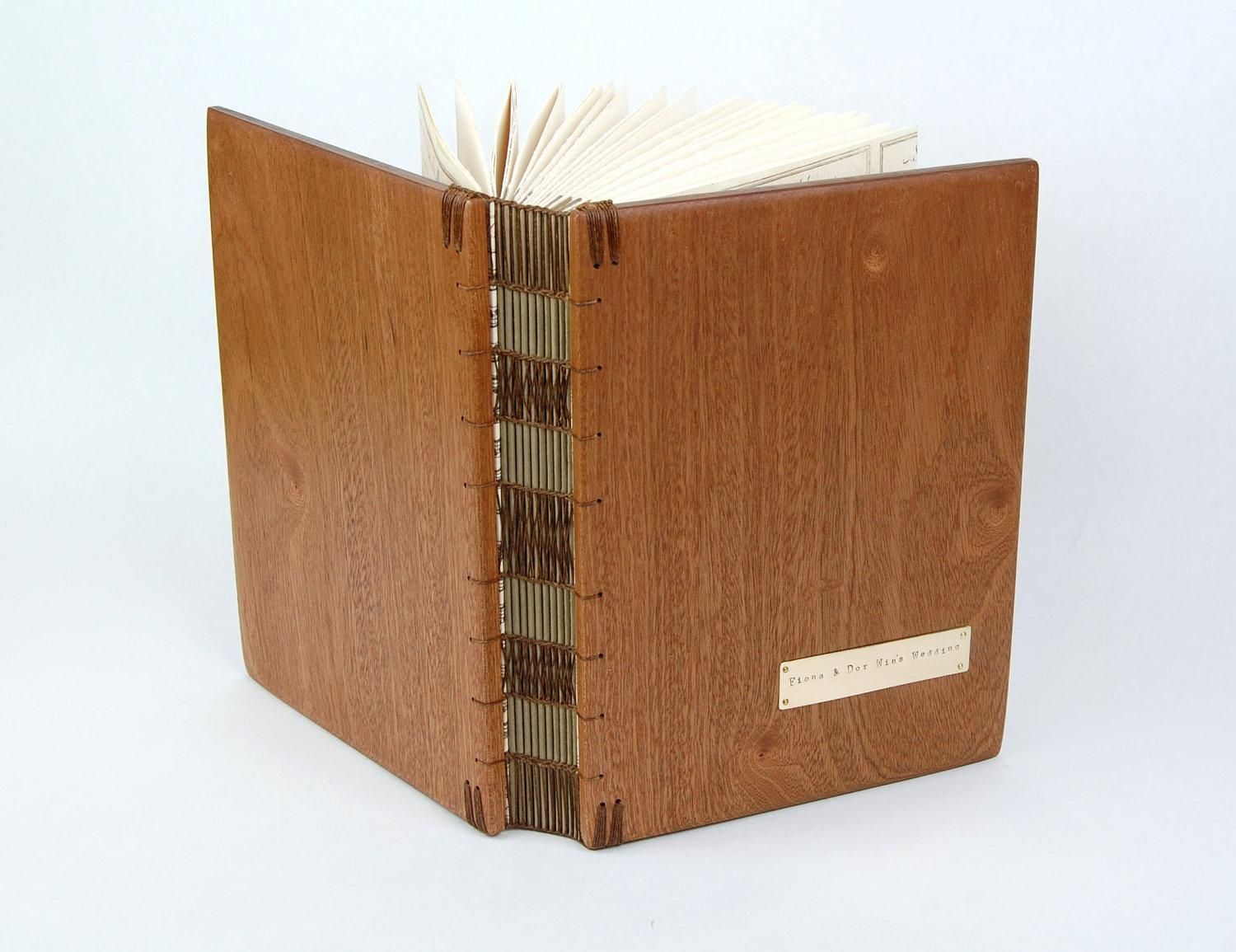 Custom Handmade Guest Book - Mahogany Wood Book - Large Rustic Wedding ...